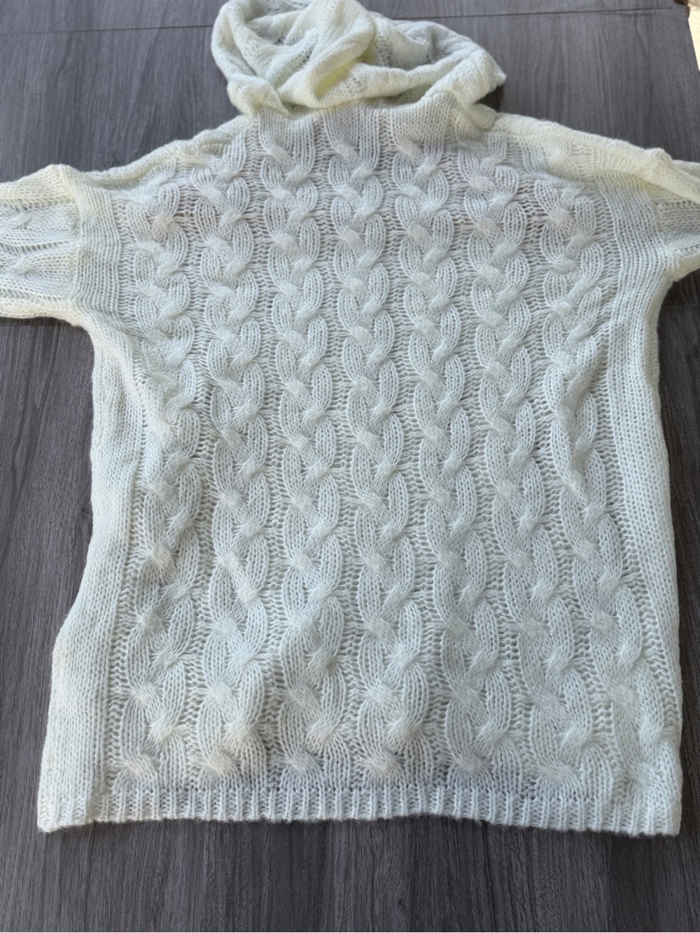 Cream White Open Cable Knit Hooded Sweater Women XXL V-Neck Slouchy Pullover - Picture 8 of 12